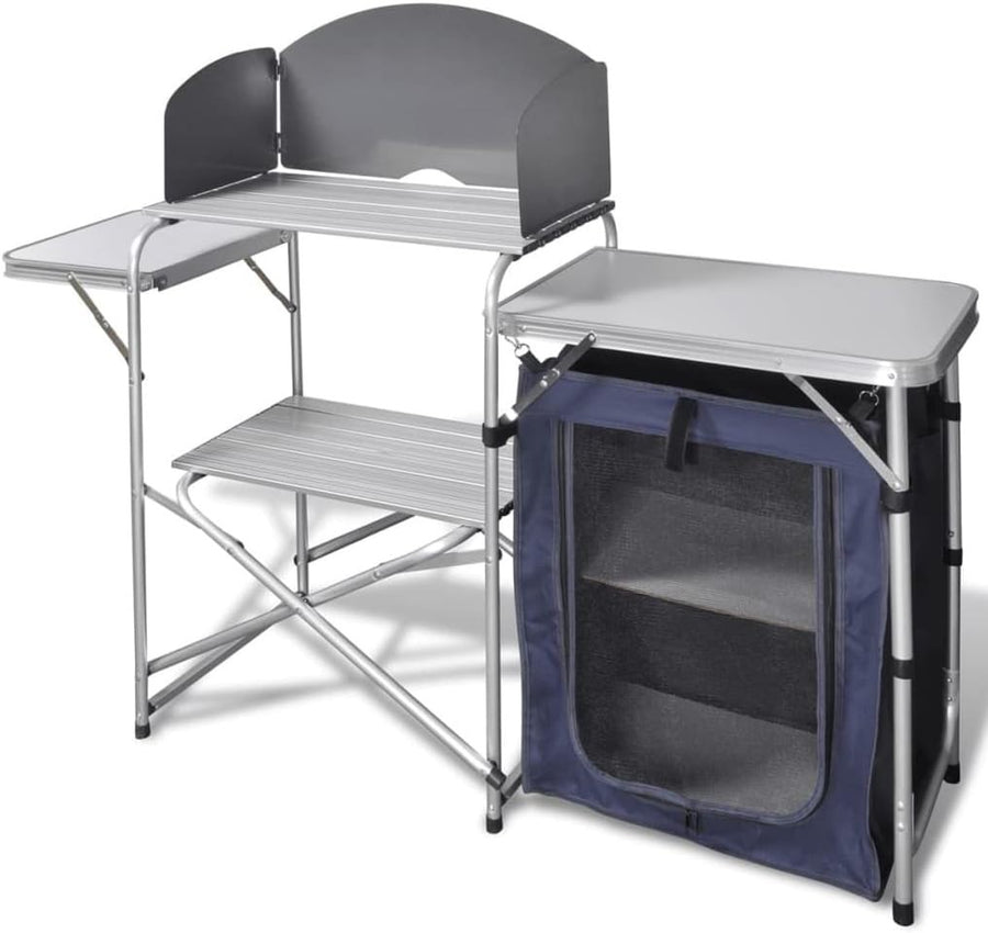 Folding Camping Kitchen Storage Unit Outdoor Camp Cooking Table w/ Shelves - Kwikley