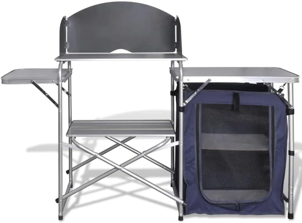 Folding Camping Kitchen Storage Unit Outdoor Camp Cooking Table w/ Shelves - Kwikley