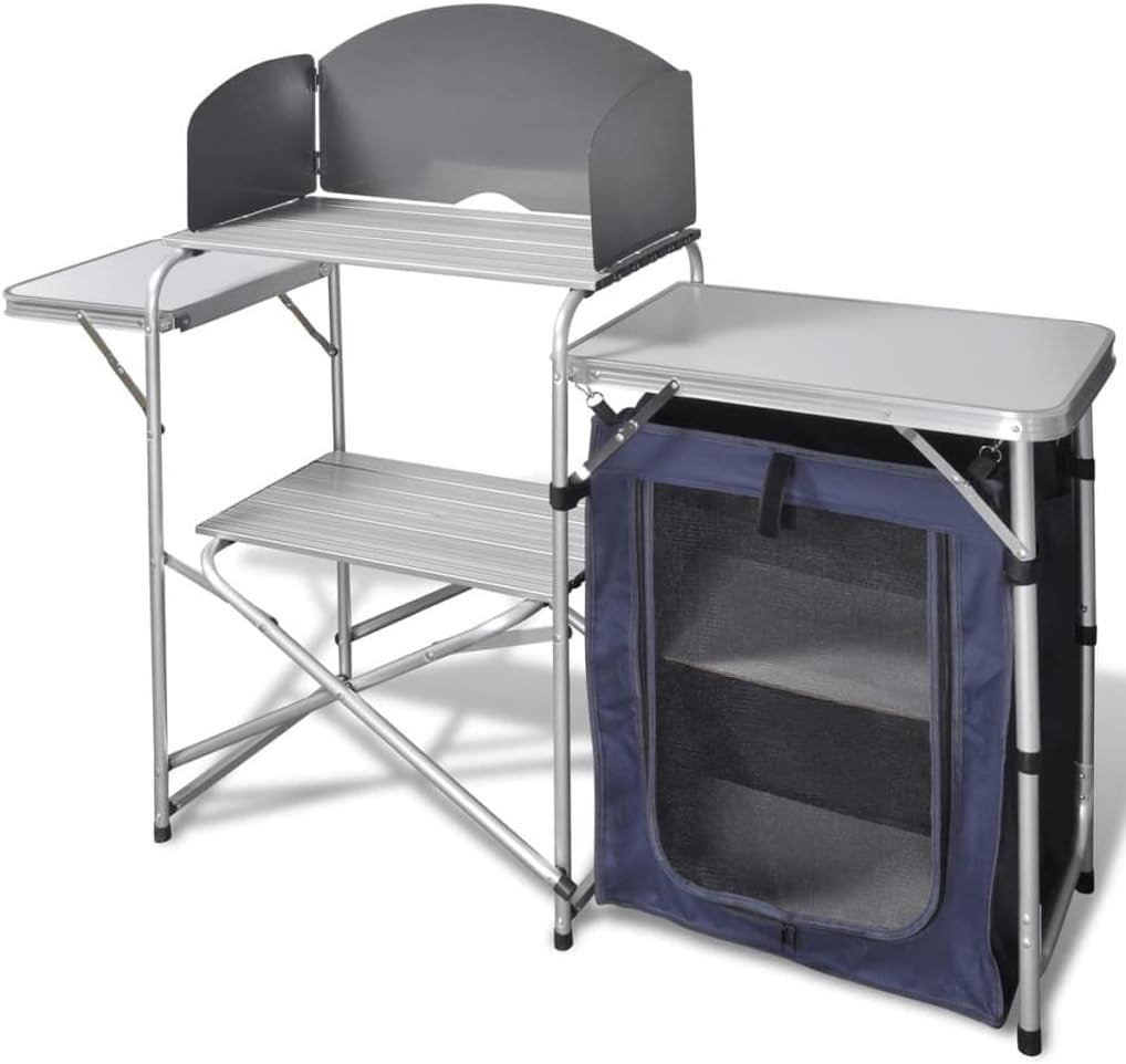 Folding Camping Kitchen Storage Unit Outdoor Camp Cooking Table w/ Shelves - Kwikley