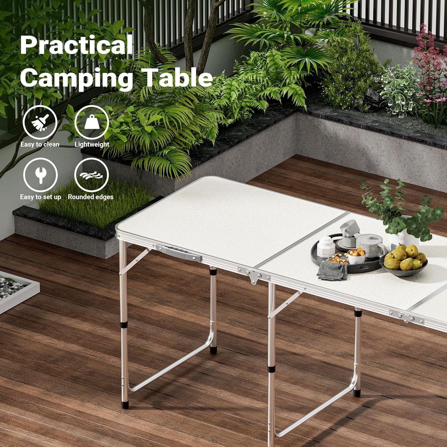 Folding Camping Table 180x60cm Adjustable Height BBQ Garden Picnic - Kwikley