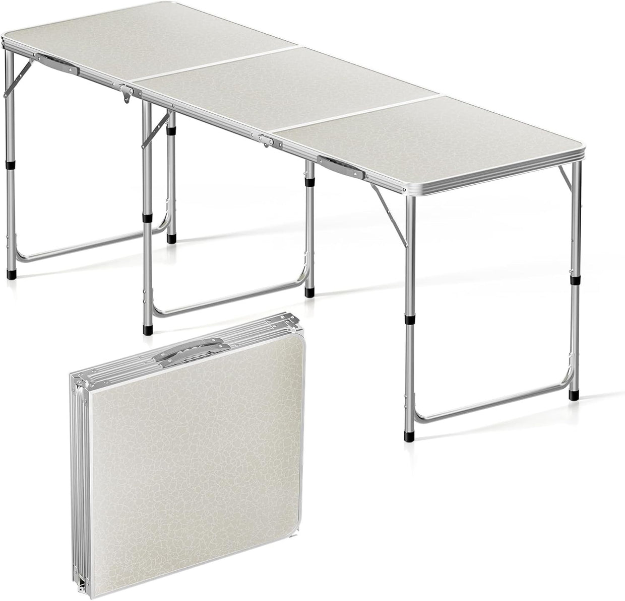Folding Camping Table 180x60cm Adjustable Height BBQ Garden Picnic - Kwikley