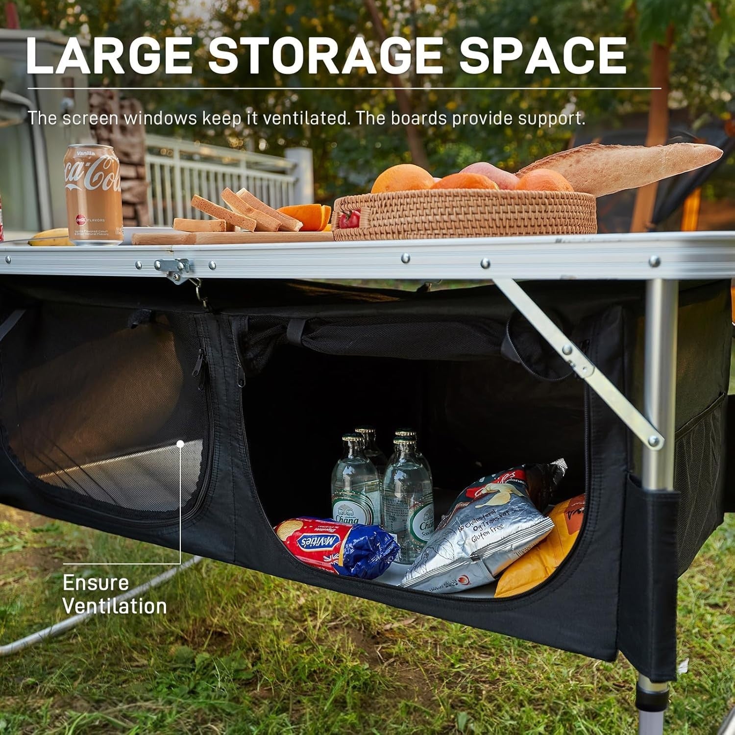 Folding Camping Table 4ft with Storage, Adjustable Legs, Outdoor Desk - Kwikley