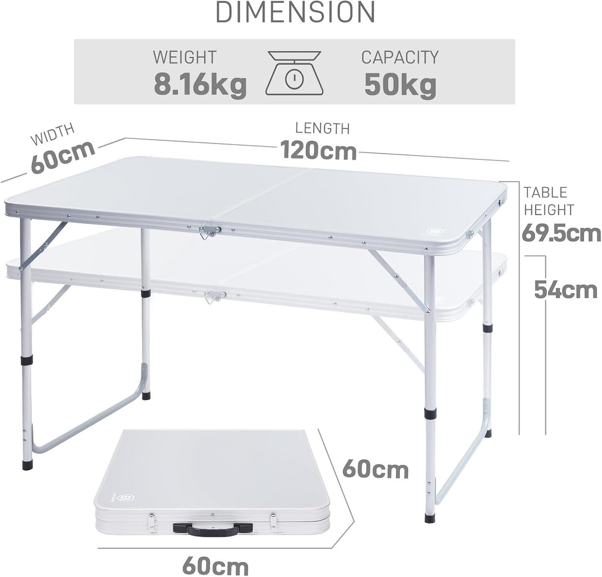 Folding Camping Table 4ft with Storage, Adjustable Legs, Outdoor Desk - Kwikley
