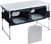 Folding Camping Table 4ft with Storage, Adjustable Legs, Outdoor Desk - Kwikley