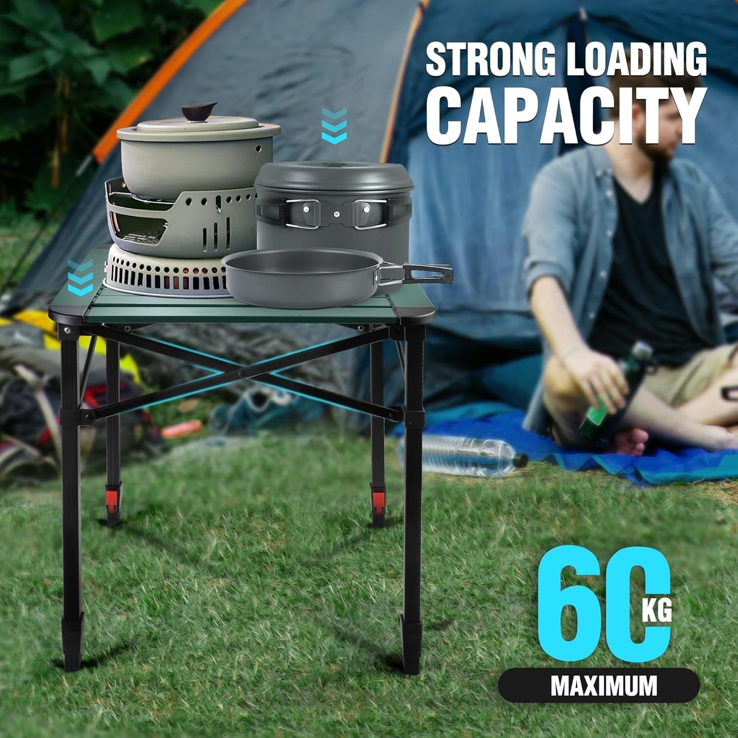 Folding Camping Table Portable Roll - Up Aluminum Outdoor Adjustable Height - Kwikley