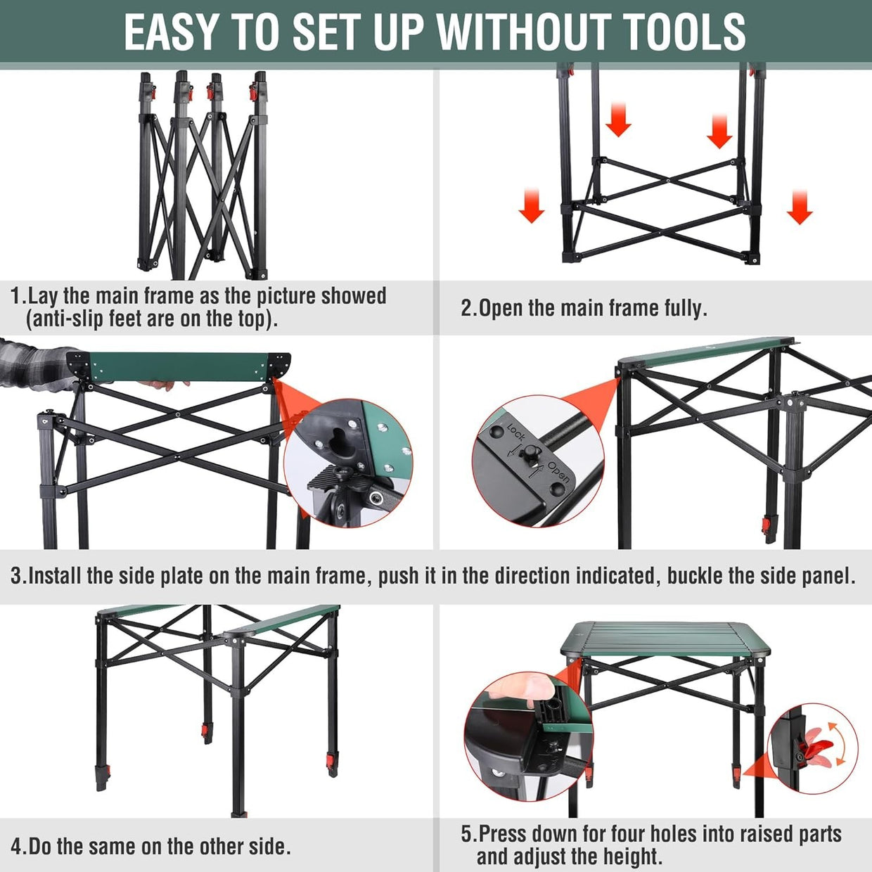 Folding Camping Table Portable Roll - Up Aluminum Outdoor Adjustable Height - Kwikley