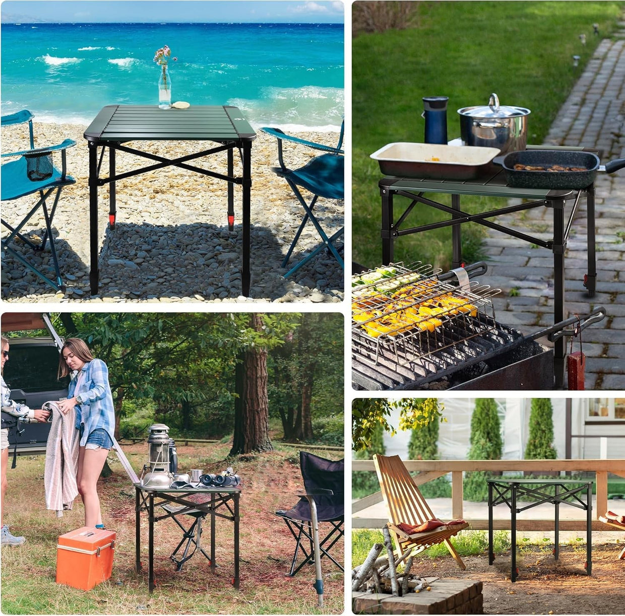 Folding Camping Table Portable Roll - Up Aluminum Outdoor Adjustable Height - Kwikley