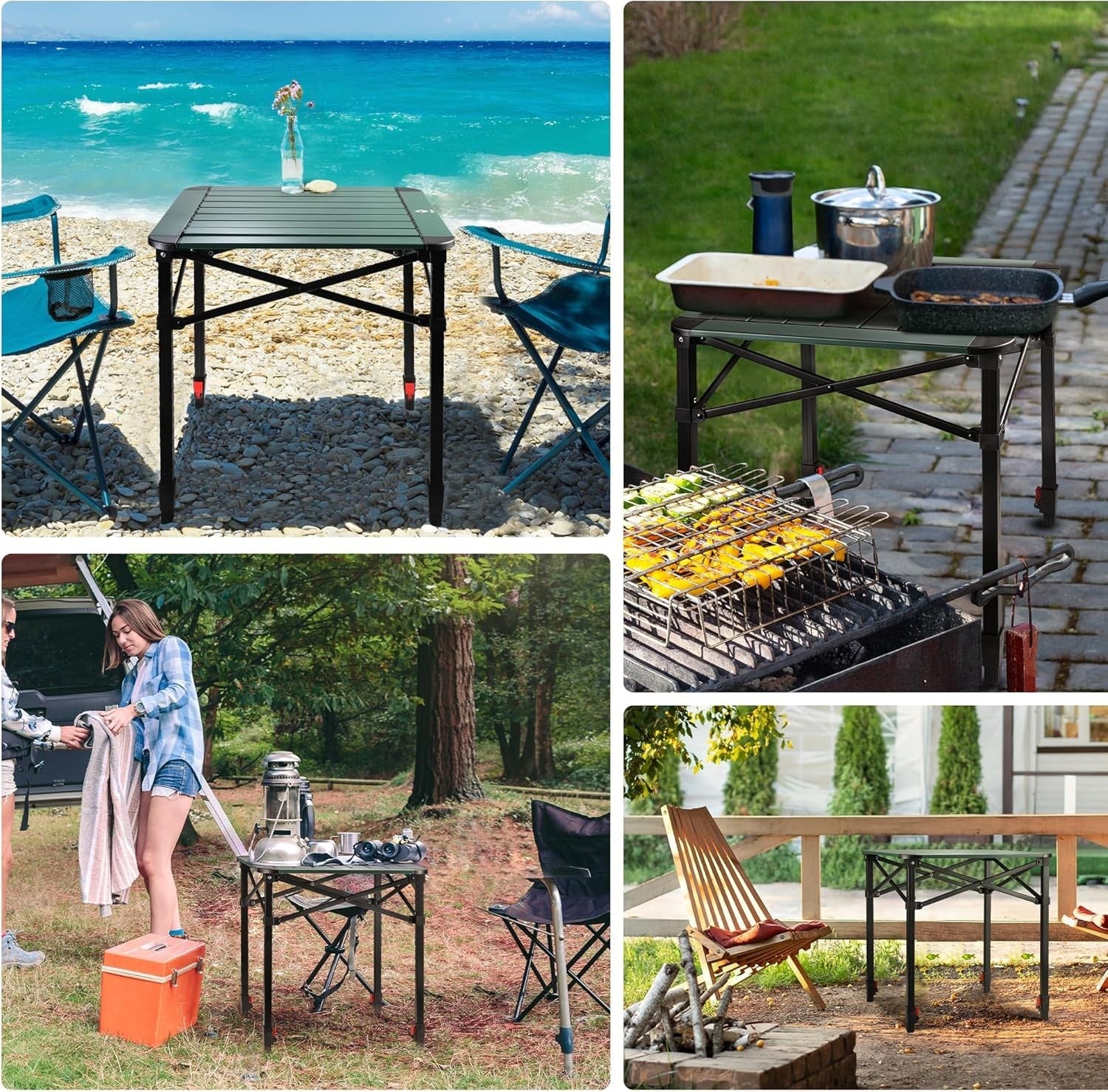 Folding Camping Table Portable Roll - Up Aluminum Outdoor Adjustable Height - Kwikley