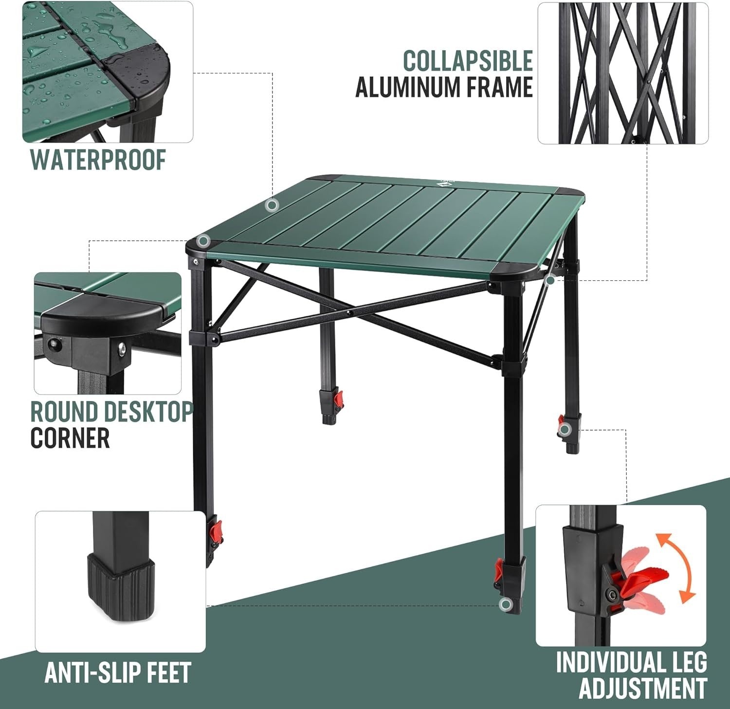 Folding Camping Table Portable Roll - Up Aluminum Outdoor Adjustable Height - Kwikley