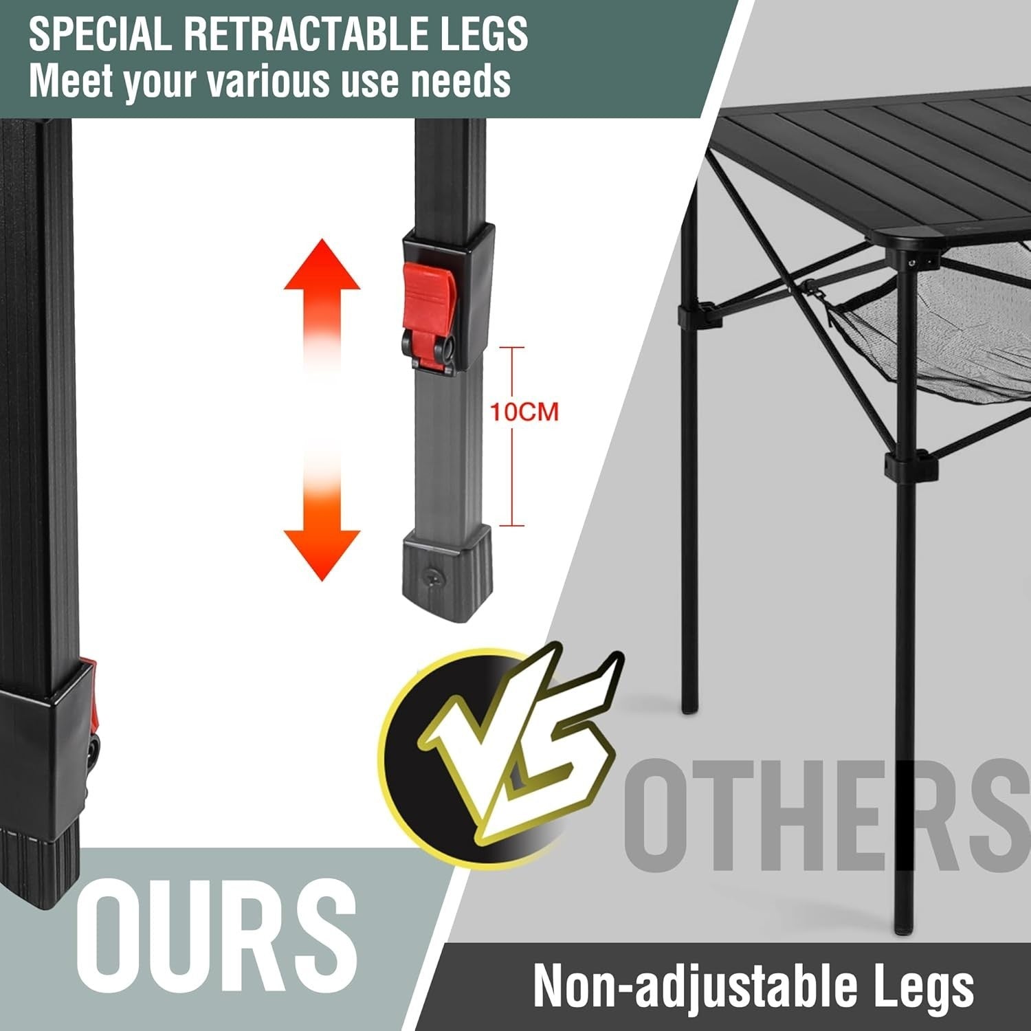 Folding Camping Table Portable Roll - Up Aluminum Outdoor Adjustable Height - Kwikley