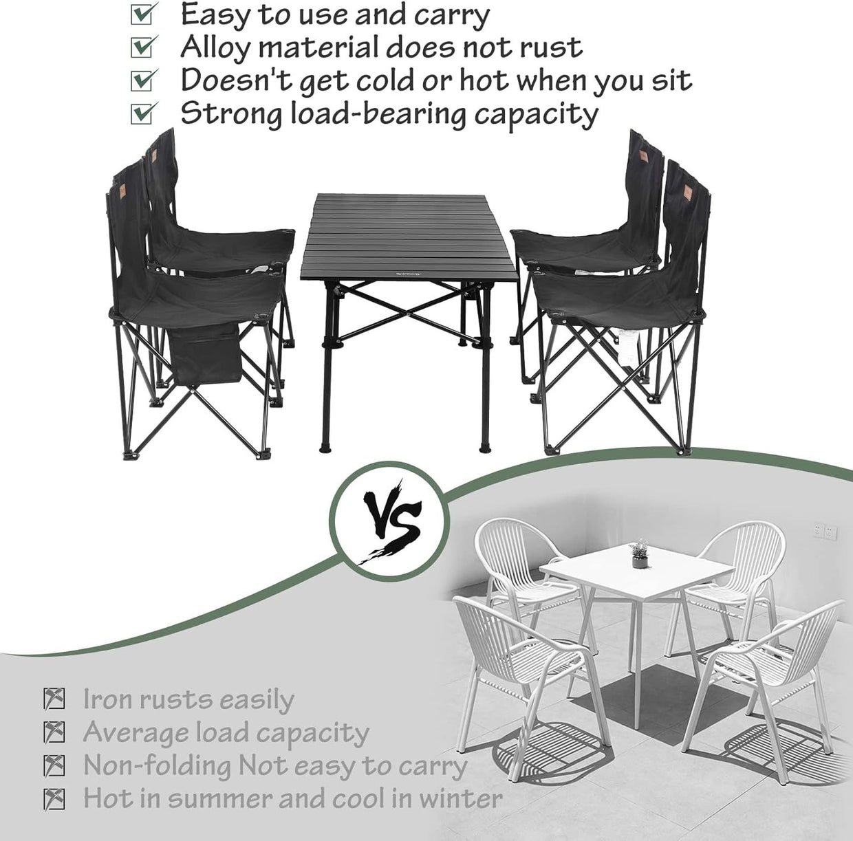 Folding Camping Table Set with 4 Chairs | Portable BBQ Picnic Garden - Kwikley
