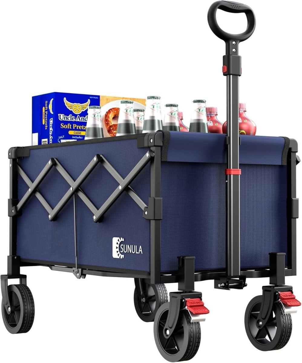 Folding Camping Trolley 120L Heavy Duty Garden Wagon 220lbs Blue - Kwikley