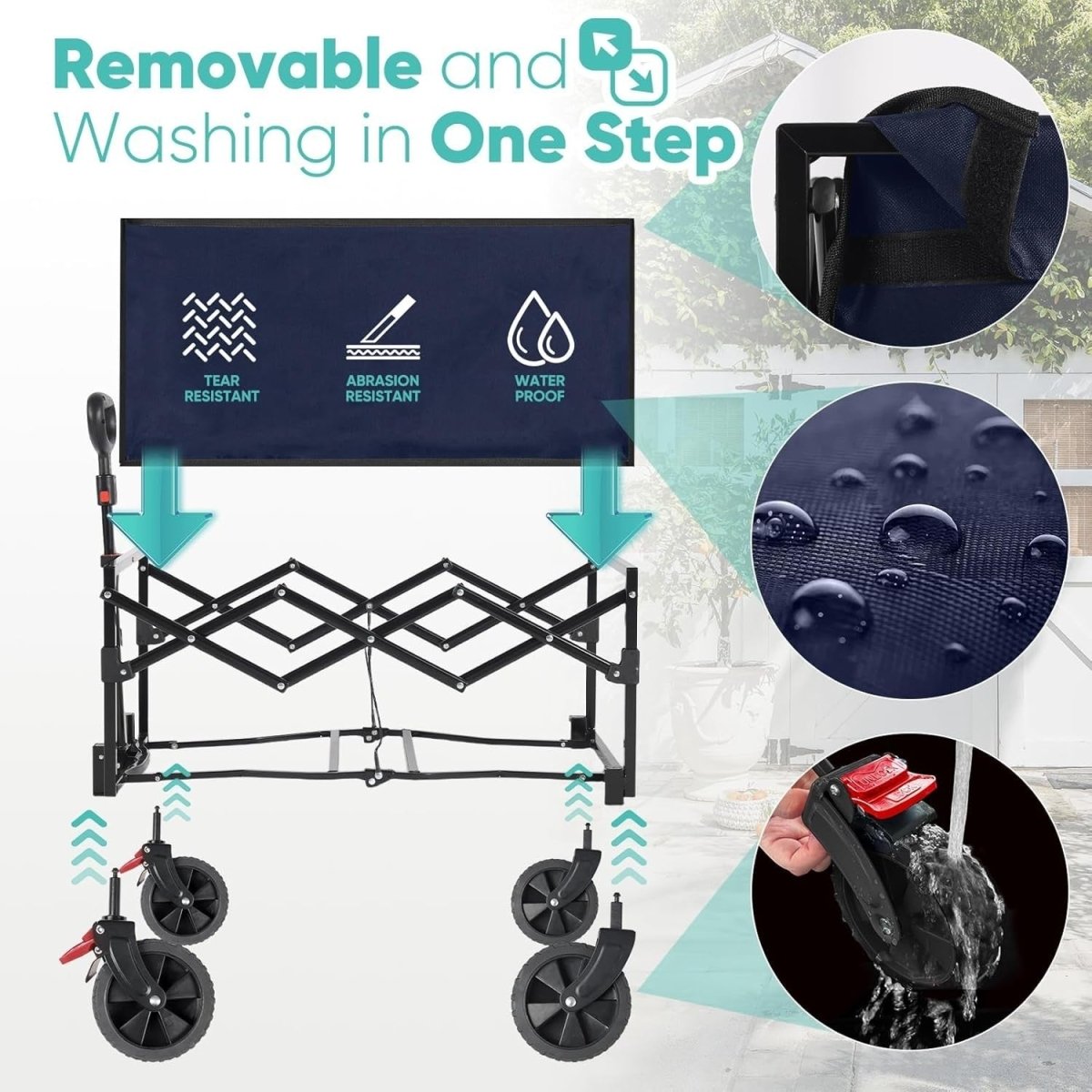 Folding Camping Trolley 120L Heavy Duty Garden Wagon 220lbs Blue - Kwikley