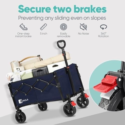 Folding Camping Trolley 120L Heavy Duty Garden Wagon 220lbs Blue - Kwikley