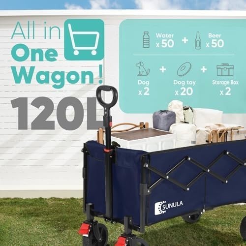 Folding Camping Trolley 120L Heavy Duty Garden Wagon 220lbs Blue - Kwikley