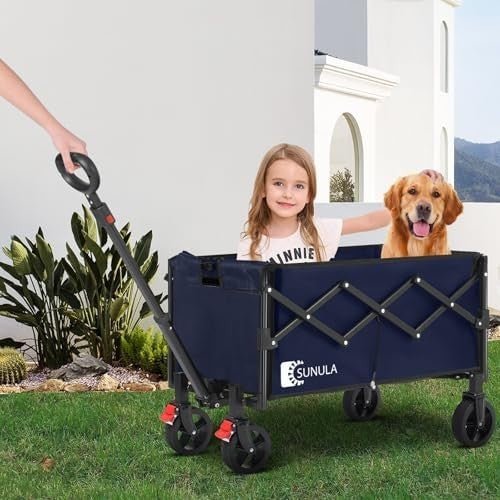 Folding Camping Trolley 120L Heavy Duty Garden Wagon 220lbs Blue - Kwikley
