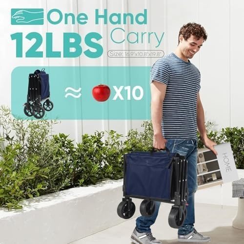 Folding Camping Trolley 120L Heavy Duty Garden Wagon 220lbs Blue - Kwikley