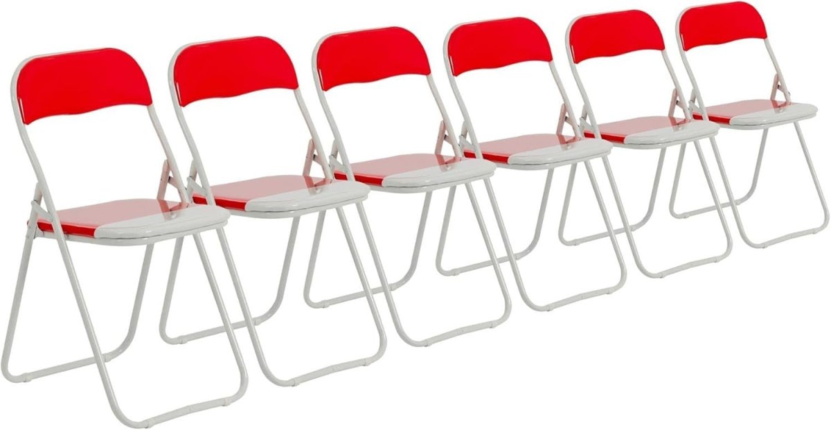 Folding Chairs Padded Metal Frame Red Set of 6 Space Saving - Kwikley