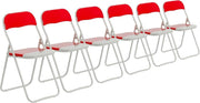 Folding Chairs Padded Metal Frame Red Set of 6 Space Saving - Kwikley