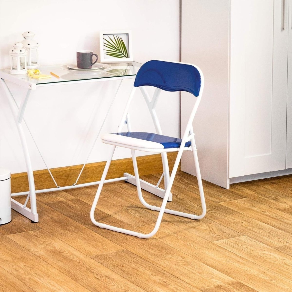 Folding Chairs Set of 2 Padded Metal Frame Blue Space Saving - Kwikley