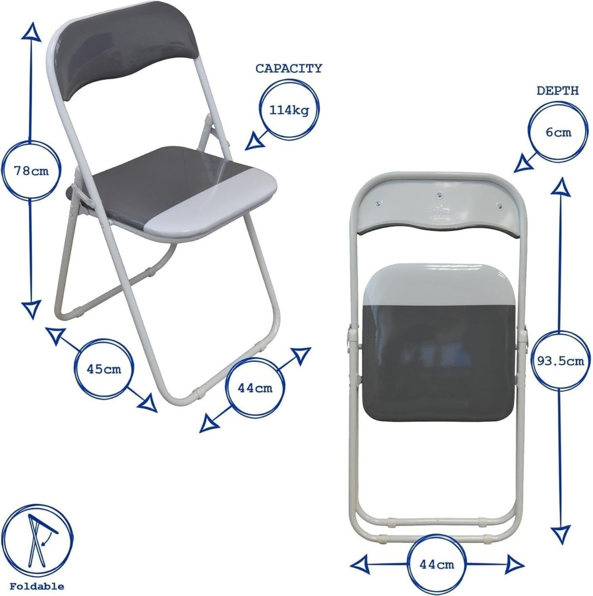 Folding Chairs Set of 2 Padded Metal Frame Blue Space Saving - Kwikley