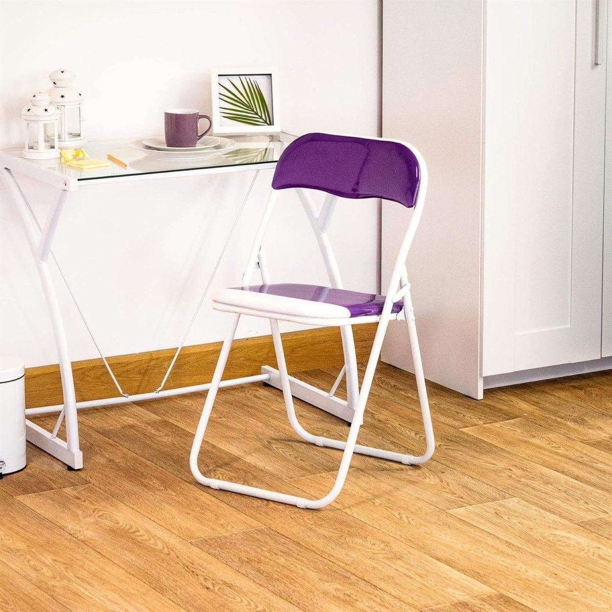 Folding Chairs Set of 4 Padded Metal Frame Blue Space Saving - Kwikley
