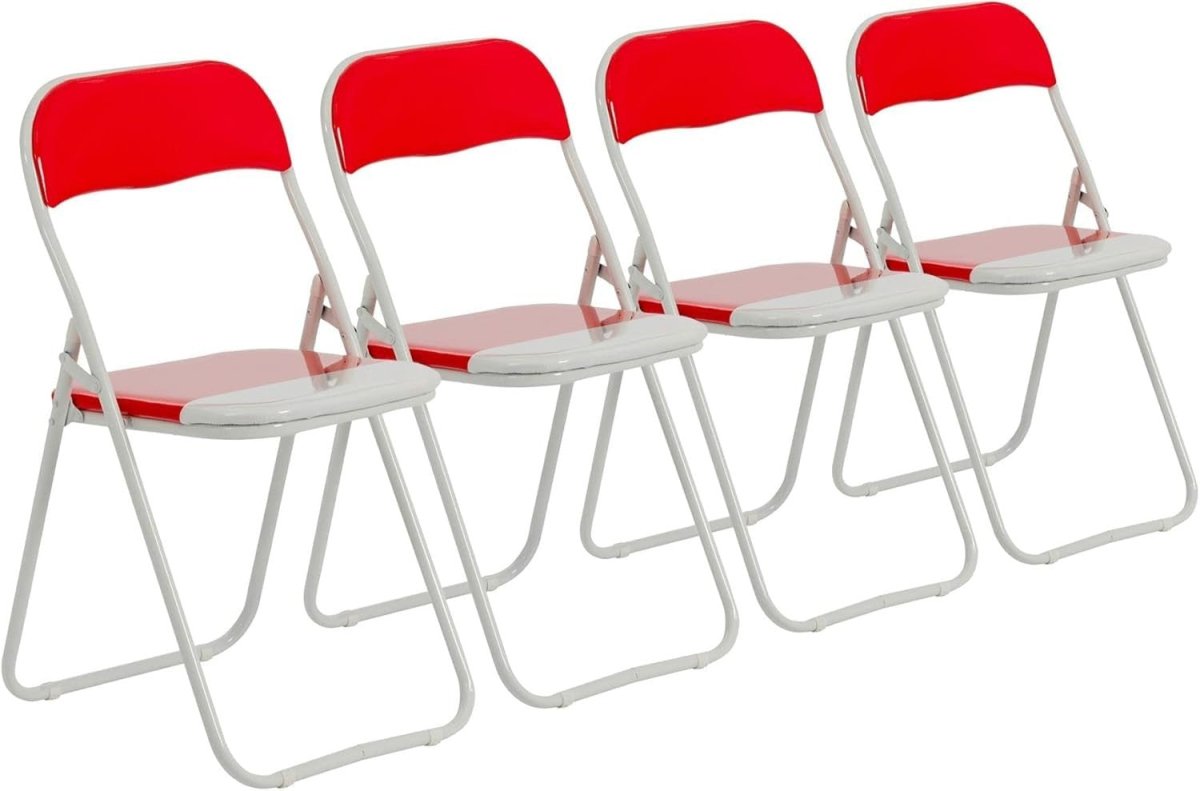 Folding Chairs Set of 4 Padded Metal Frame Red Space Saving - Kwikley