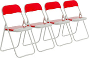 Folding Chairs Set of 4 Padded Metal Frame Red Space Saving - Kwikley