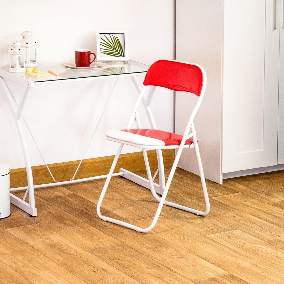 Folding Chairs Set of 4 Padded Metal Frame Red Space Saving - Kwikley