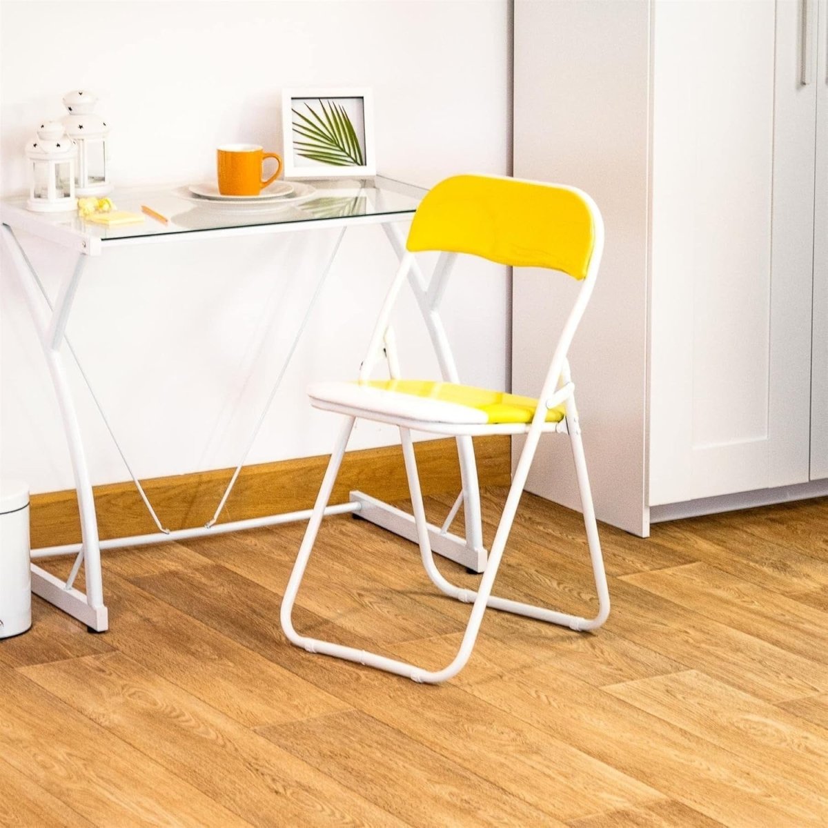 Folding Chairs Set of 4 Padded Metal Frame Yellow Space Saving - Kwikley