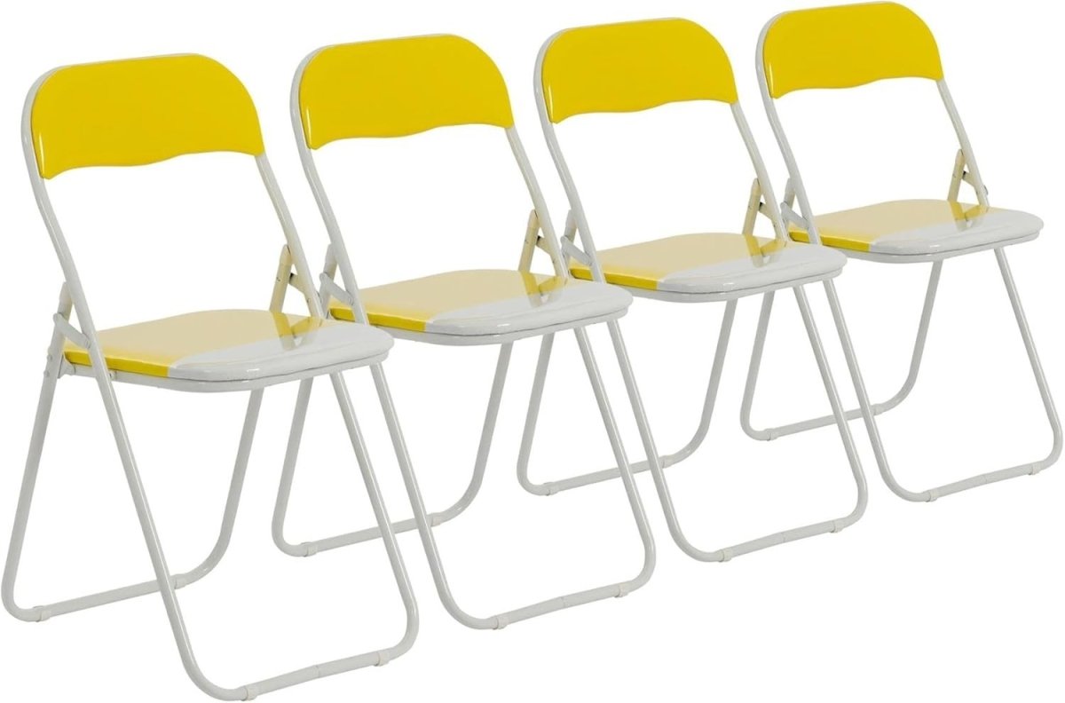 Folding Chairs Set of 4 Padded Metal Frame Yellow Space Saving - Kwikley
