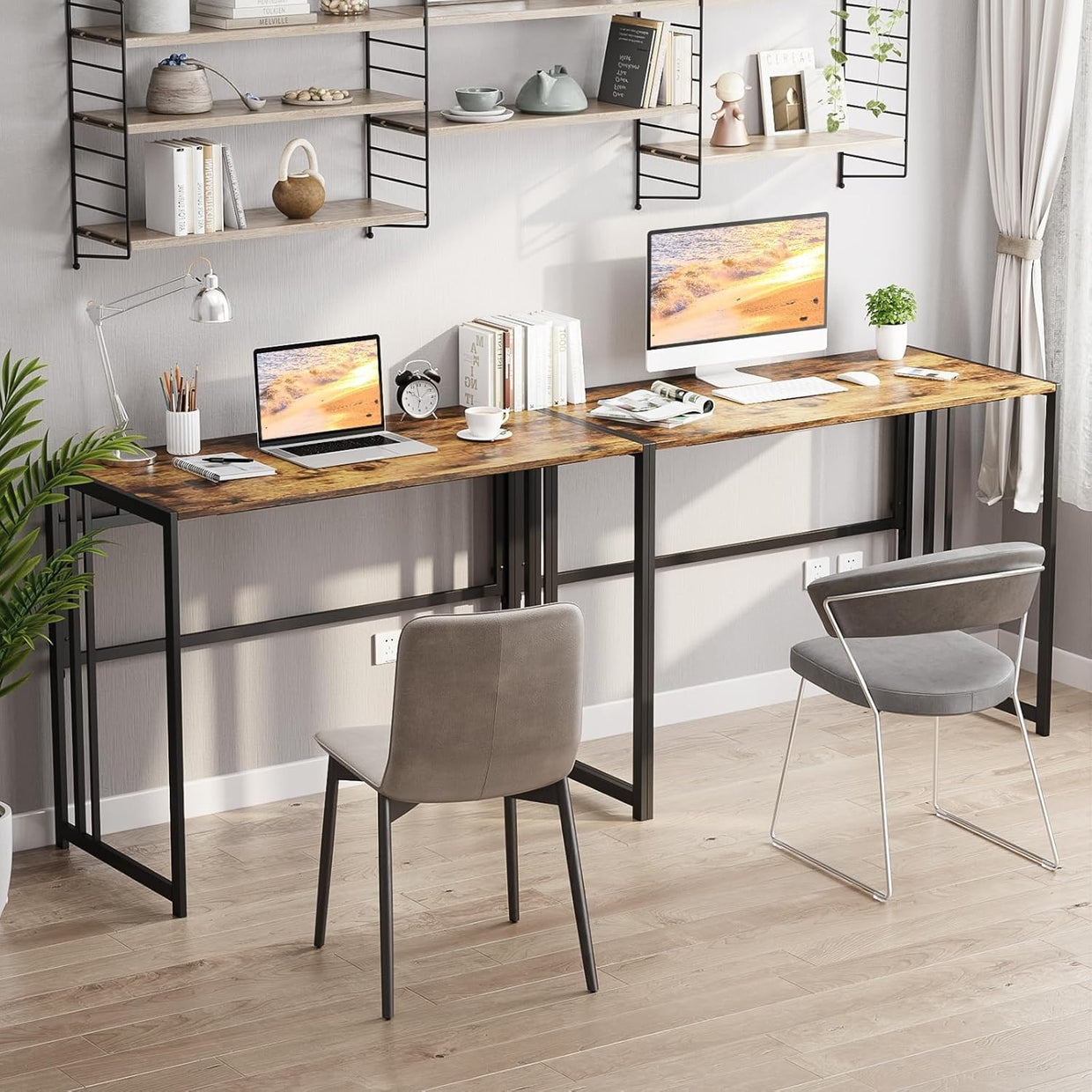 Folding Computer Desk 103x50cm No Assembly Writing Study Table Rustic Brown - Kwikley