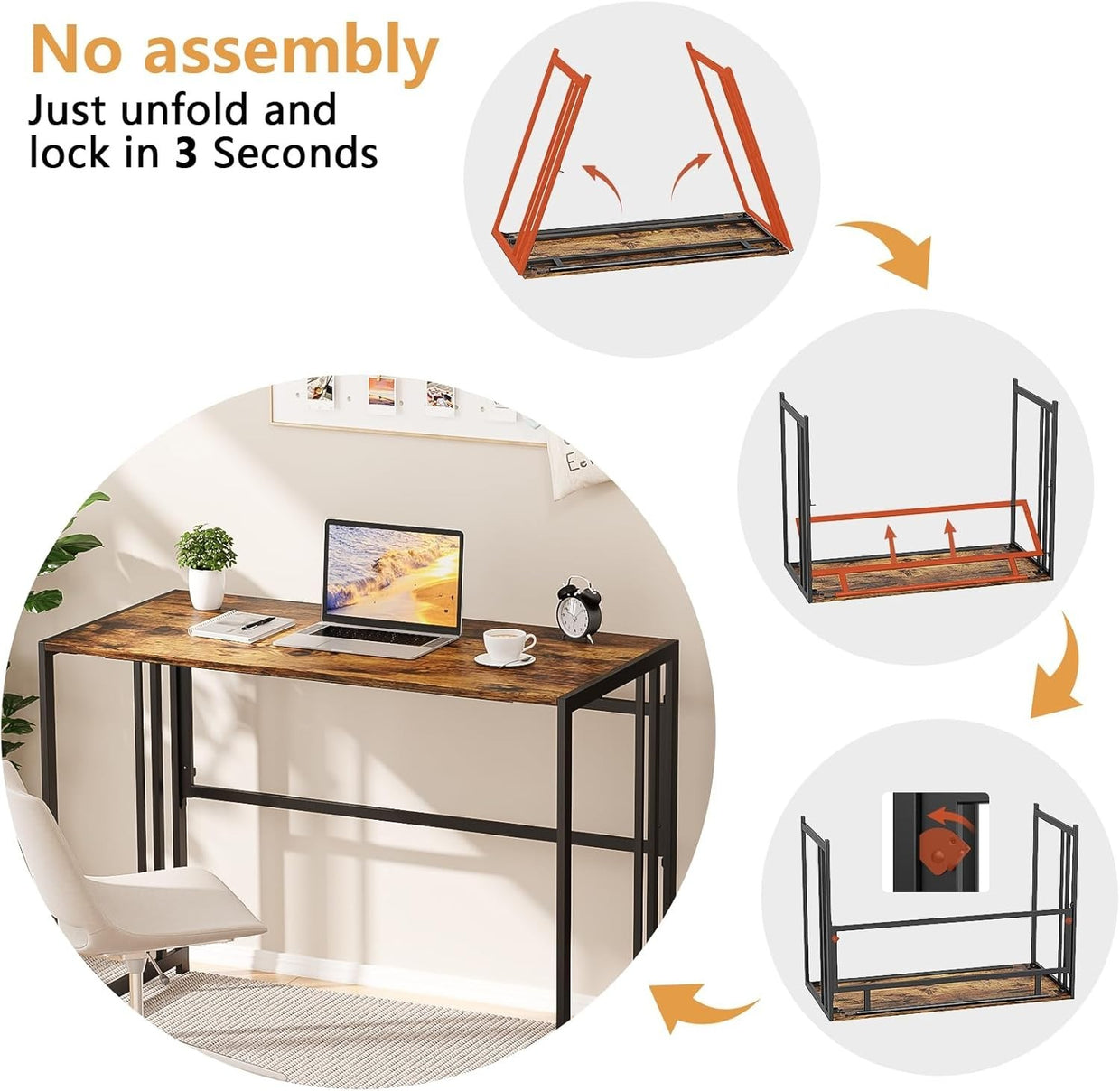 Folding Computer Desk 103x50cm No Assembly Writing Study Table Rustic Brown - Kwikley