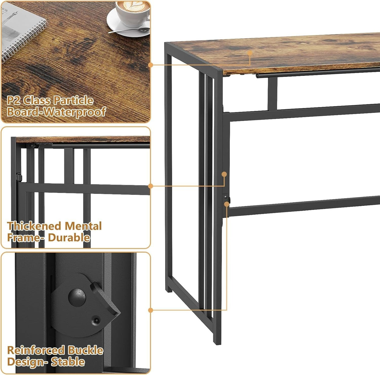 Folding Computer Desk 103x50cm No Assembly Writing Study Table Rustic Brown - Kwikley