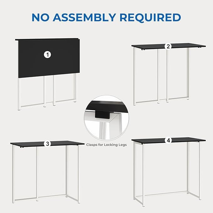 Folding Computer Desk Black Laptop Table No Assembly Compact Home Office - Kwikley