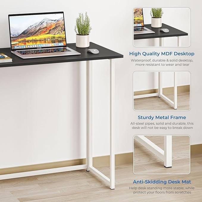 Folding Computer Desk Black Laptop Table No Assembly Compact Home Office - Kwikley