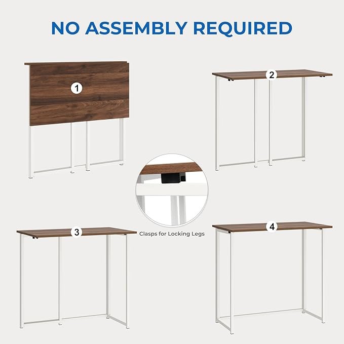 Folding Computer Desk Brown Laptop Table No Assembly Small Home Office - Kwikley