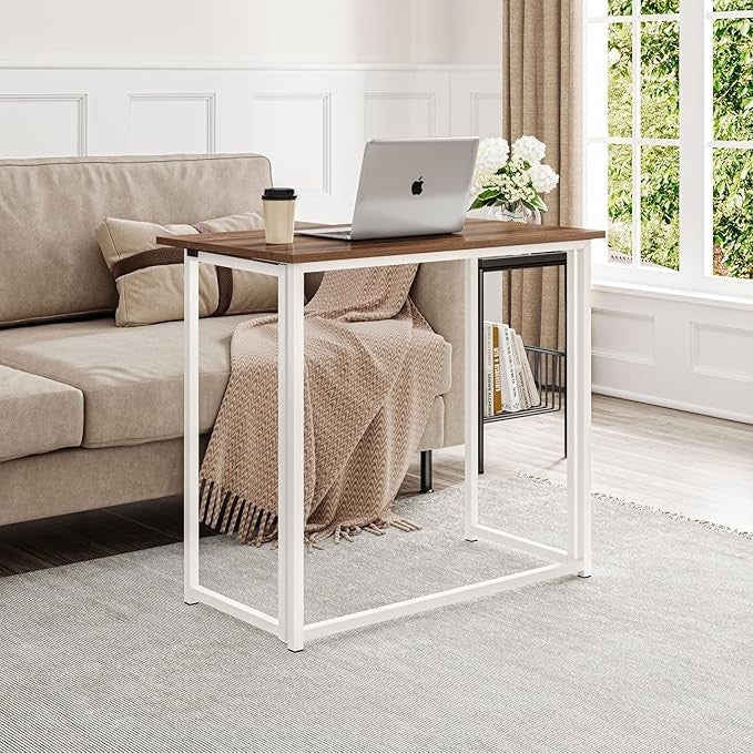 Folding Computer Desk Brown Laptop Table No Assembly Small Home Office - Kwikley