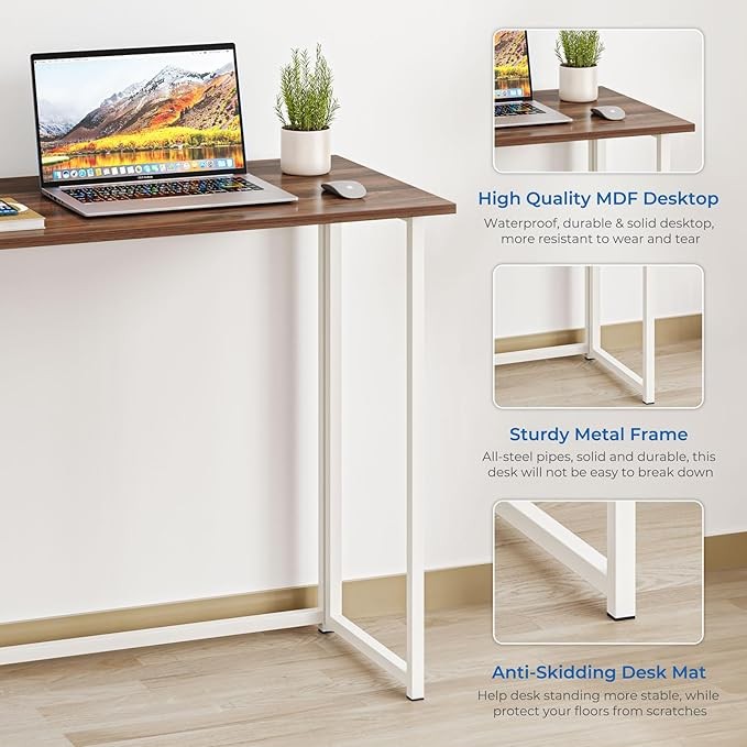 Folding Computer Desk Brown Laptop Table No Assembly Small Home Office - Kwikley
