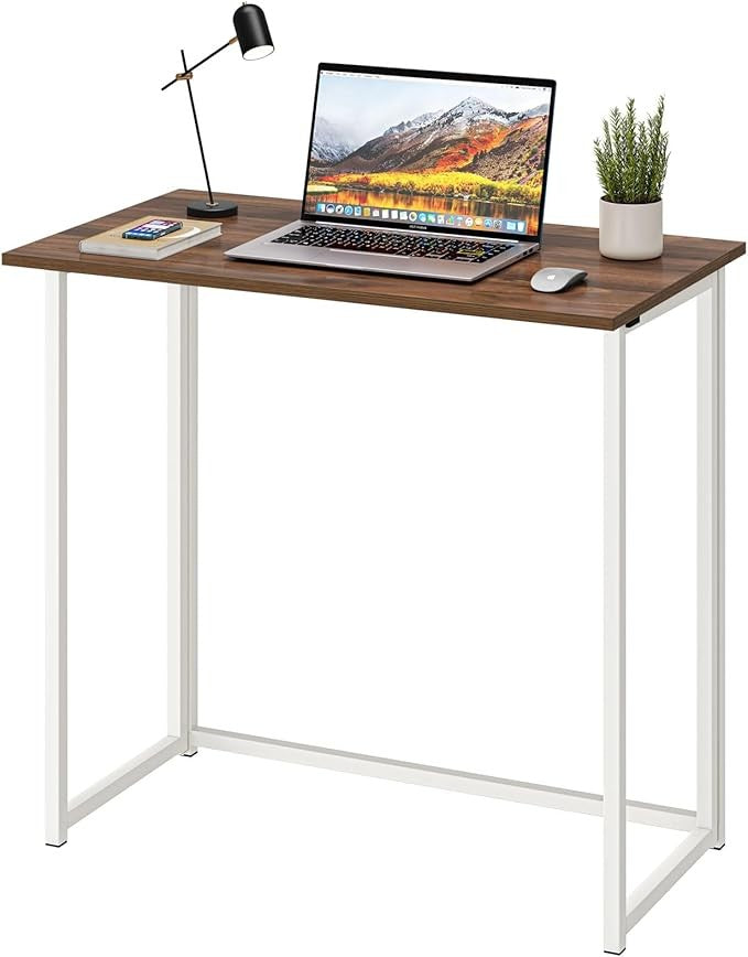 Folding Computer Desk Brown Laptop Table No Assembly Small Home Office - Kwikley