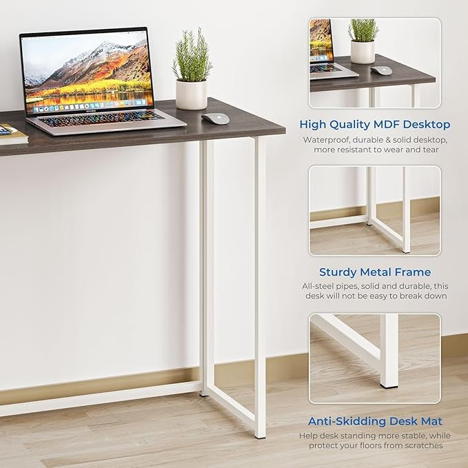 Folding Computer Desk Dark Oak Laptop Table No Assembly Small Home Office - Kwikley