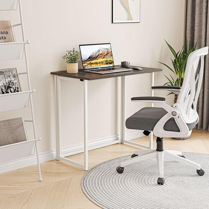 Folding Computer Desk Dark Oak Laptop Table No Assembly Small Home Office - Kwikley