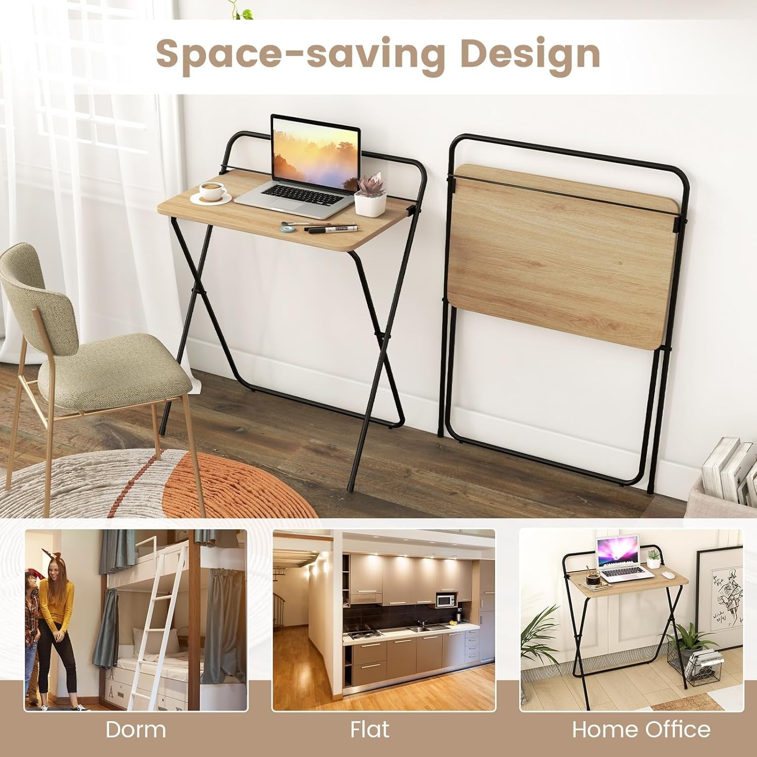 Folding Computer Desk Space Saving Laptop Table No Assembly Home Office - Kwikley