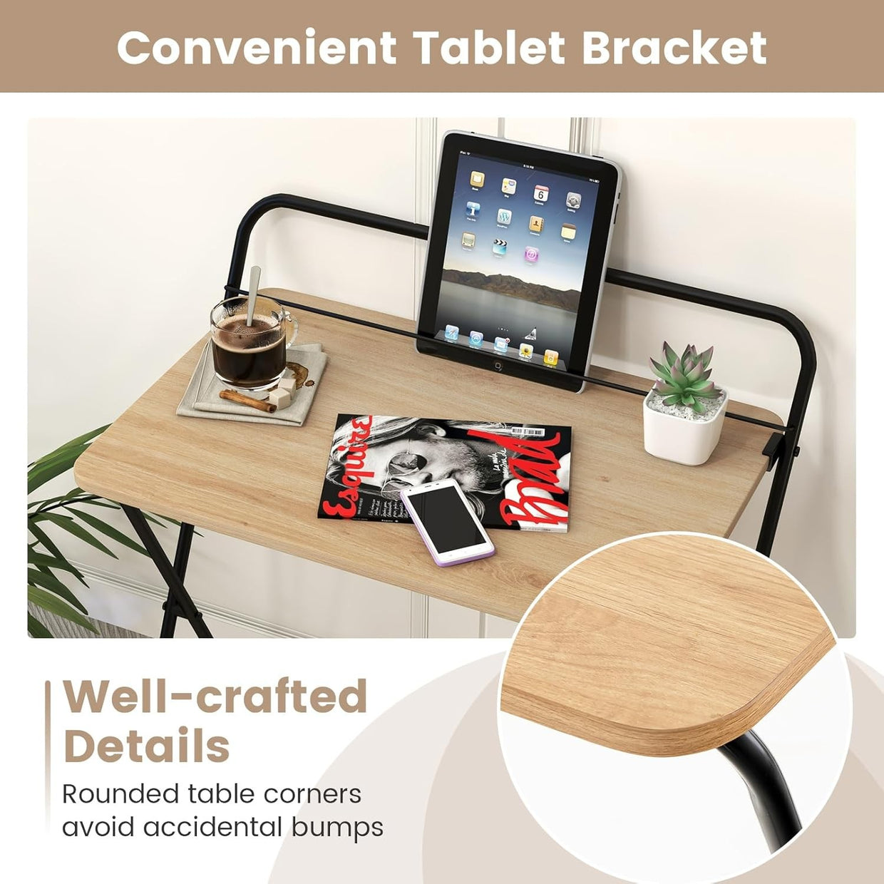 Folding Computer Desk Space Saving Laptop Table No Assembly Home Office - Kwikley