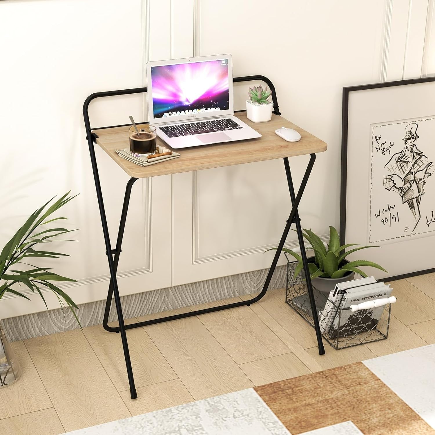 Folding Computer Desk Space Saving Laptop Table No Assembly Home Office - Kwikley
