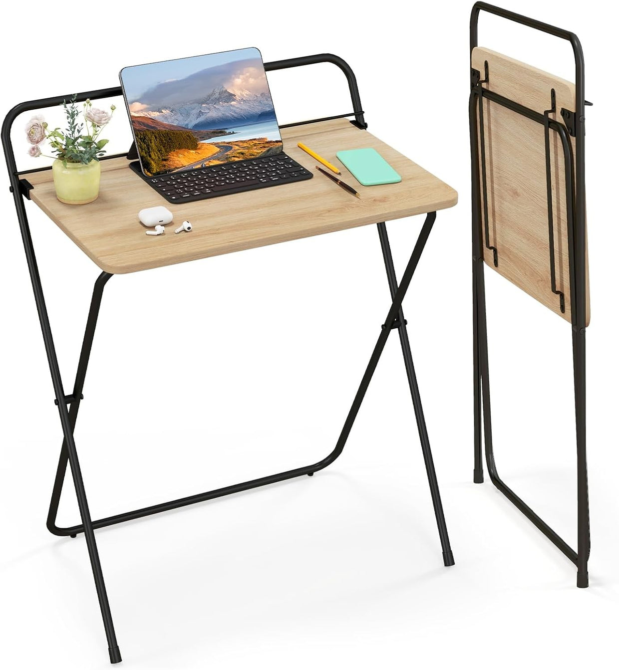 Folding Computer Desk Space Saving Laptop Table No Assembly Home Office - Kwikley