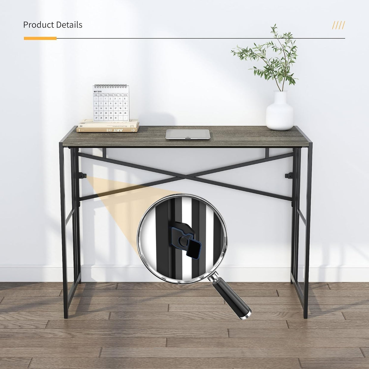 Folding Desk 103cm Black Oak No Assembly Home Office Gaming Table - Kwikley