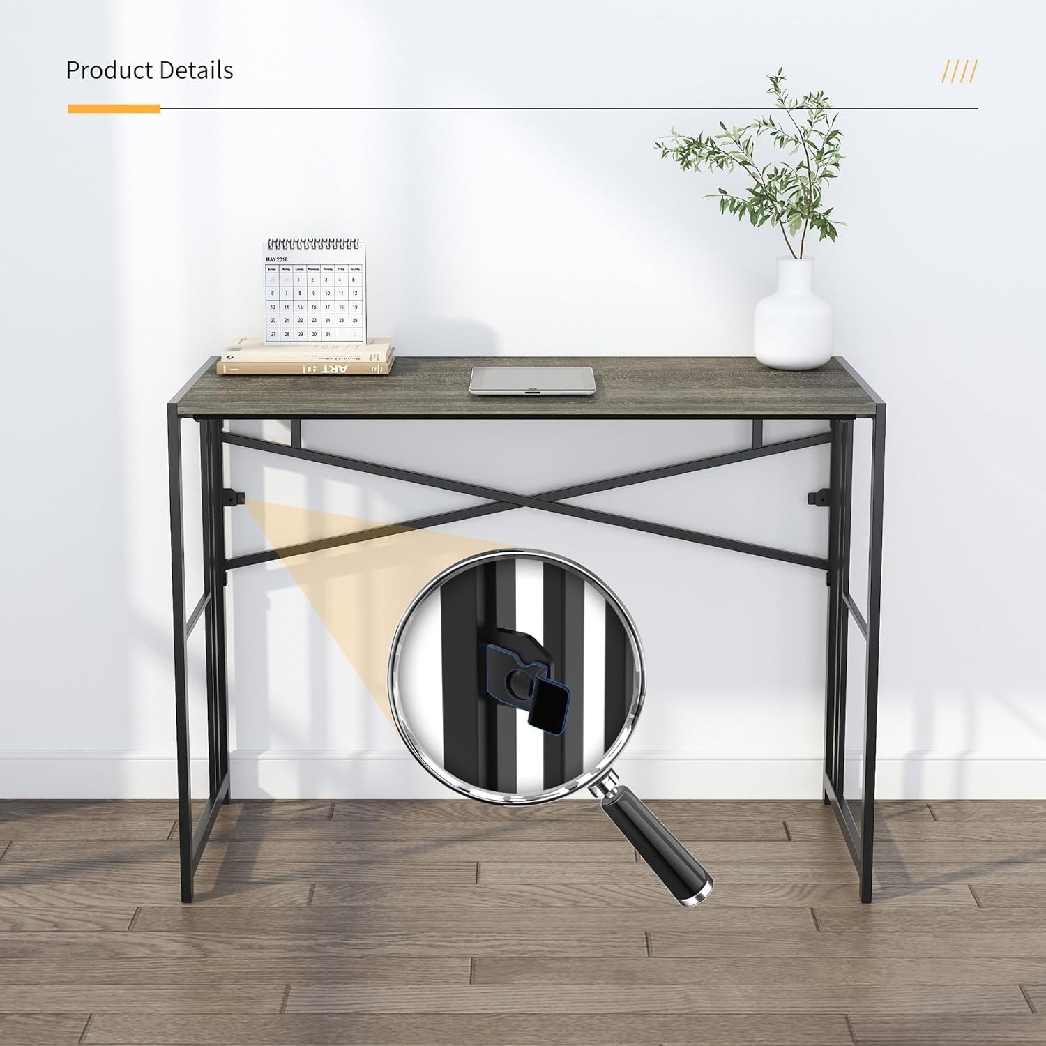 Folding Desk 103cm Black Oak No Assembly Home Office Gaming Table - Kwikley