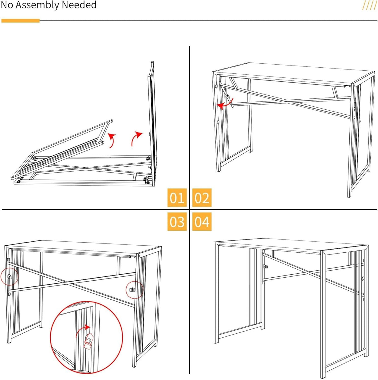 Folding Desk 103cm Black Oak No Assembly Home Office Gaming Table - Kwikley