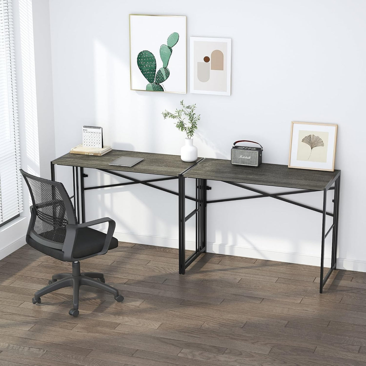 Folding Desk 103cm Black Oak No Assembly Home Office Gaming Table - Kwikley
